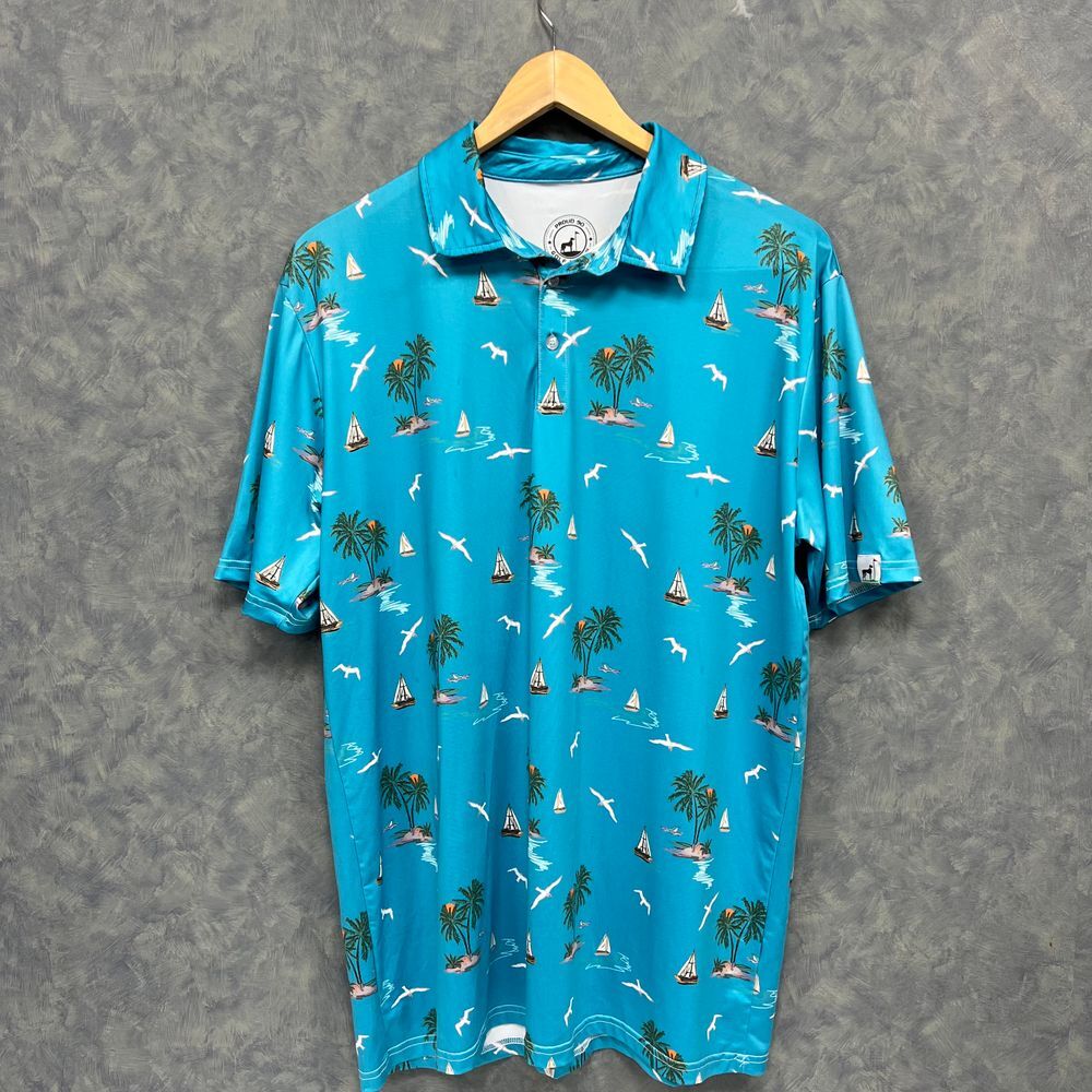 Proud 90 Tropical Palm Tree Sailboat Golf Polo Shirt Performance Athletic Wear